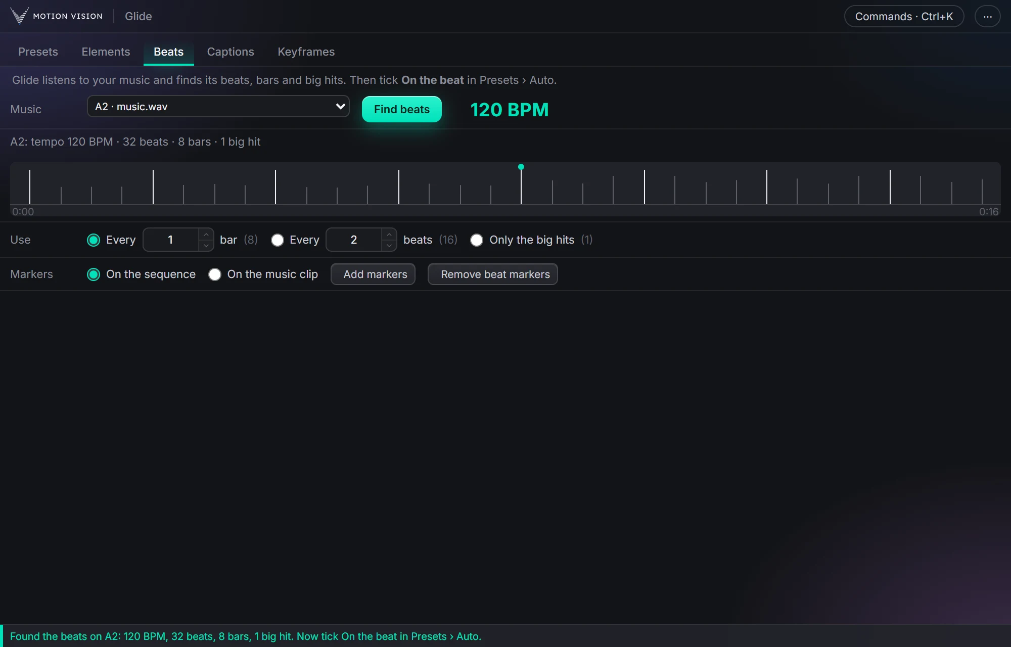The Beats tab of the Glide panel